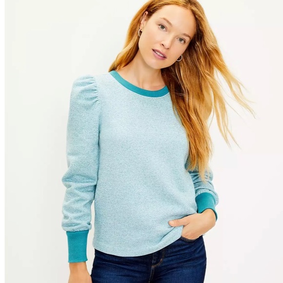 LOFT Puff-Sleeve Sweatshirt with Contrast Trim - Picture 1 of 5